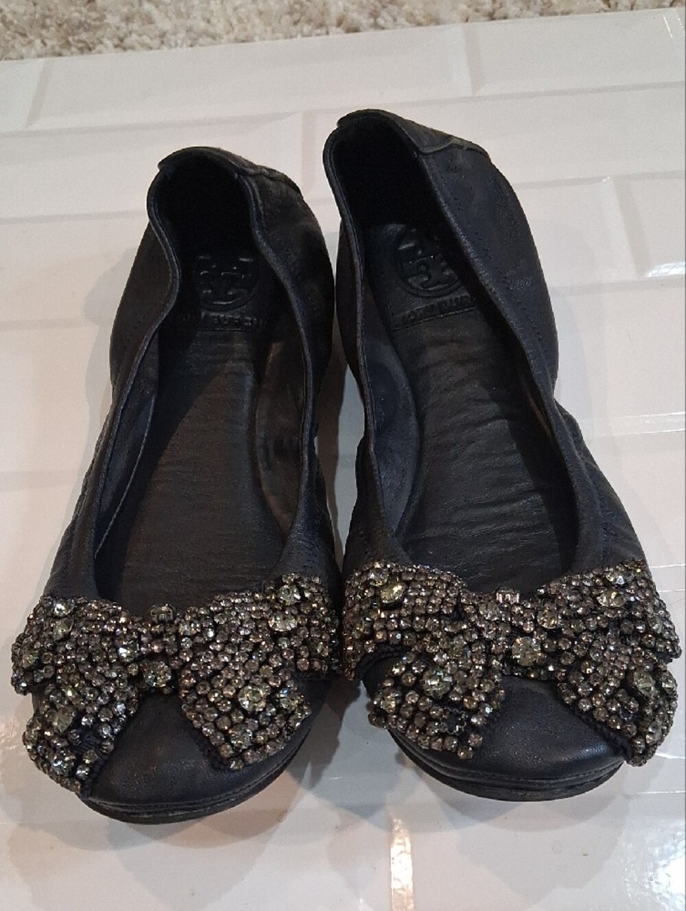 Tory Burch Leather Eddie Crystal Ballet  Flats - Picture 3 of 8